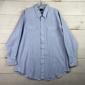 Tem Tex Western Shirt Mens 2XL Blue Micro Stripe Pearl Snap Pockets Cowboy Vtg